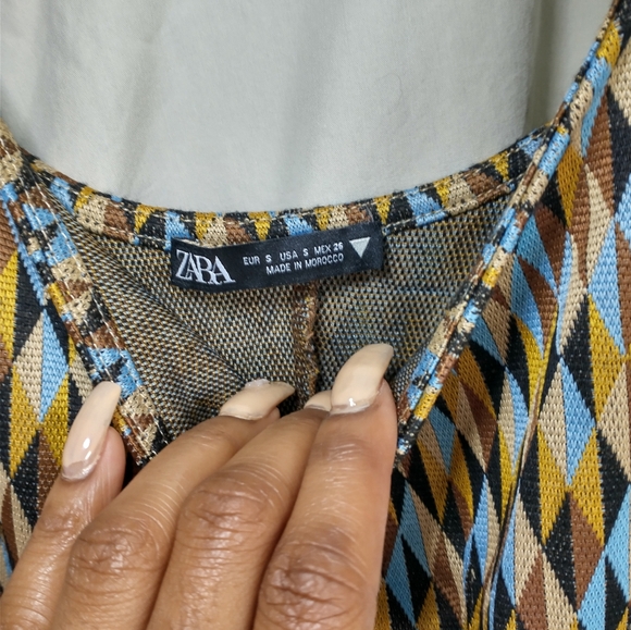 Women's blue, brown, black, tan printed Zara dress - Picture 9 of 11